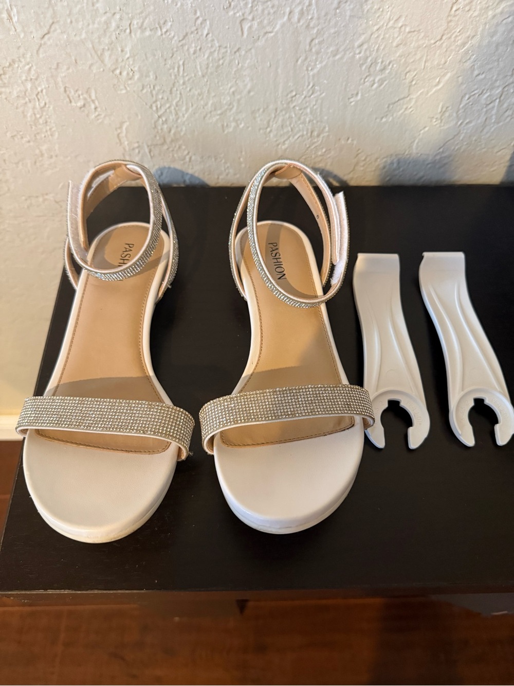 Women's Convertible Heels with Velcro-Strap Rhinestone Sandals